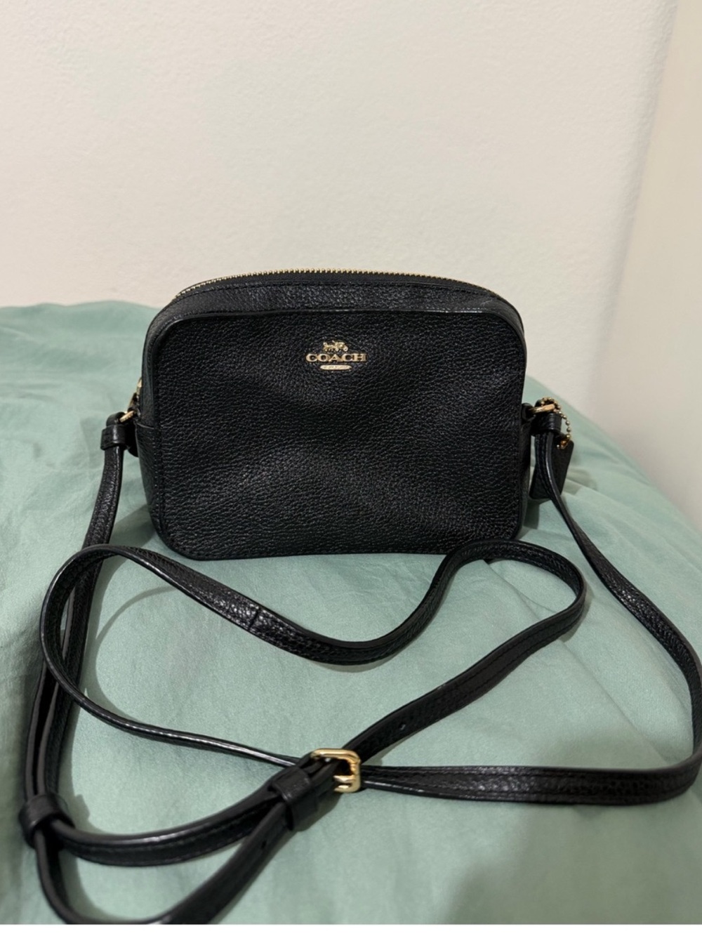 Coach Black Pebbled Leather Crossbody with Gold Logo